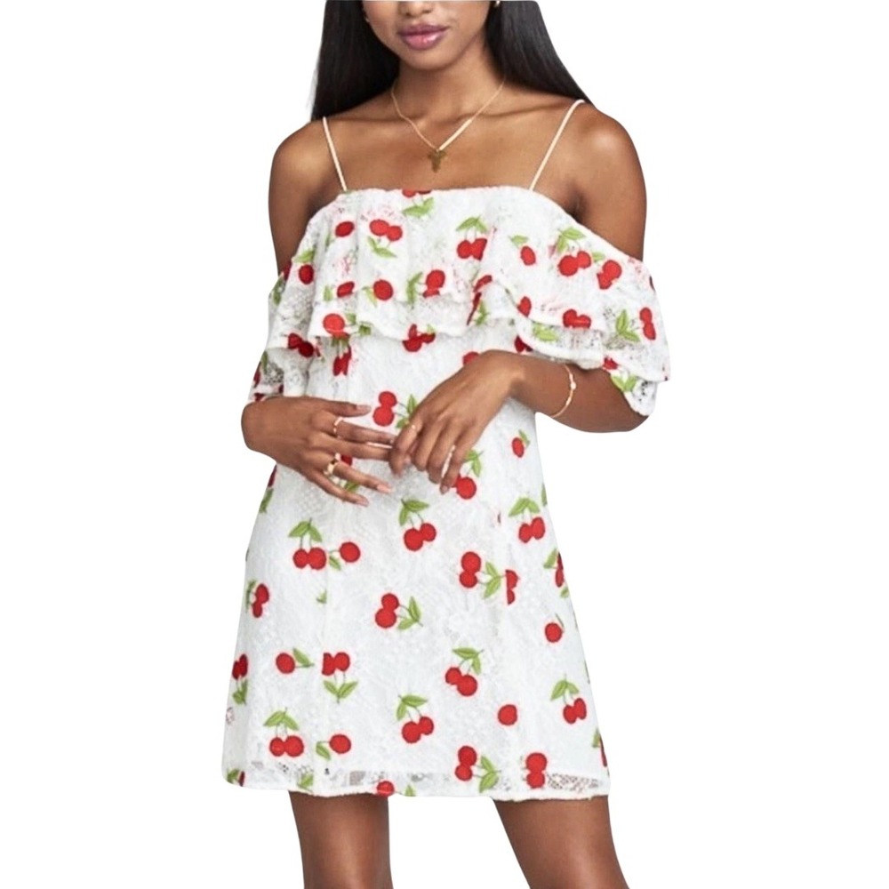 Show Me Your Mumu Dress‎ Womens Small Rita Cherry Fruit Print Embroidered Ruffle